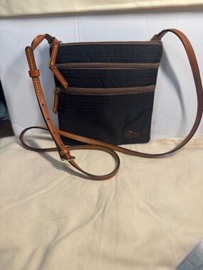 Dooney & Bourke Black Nylon Crossbody brown Leather Trim duck pink interior
